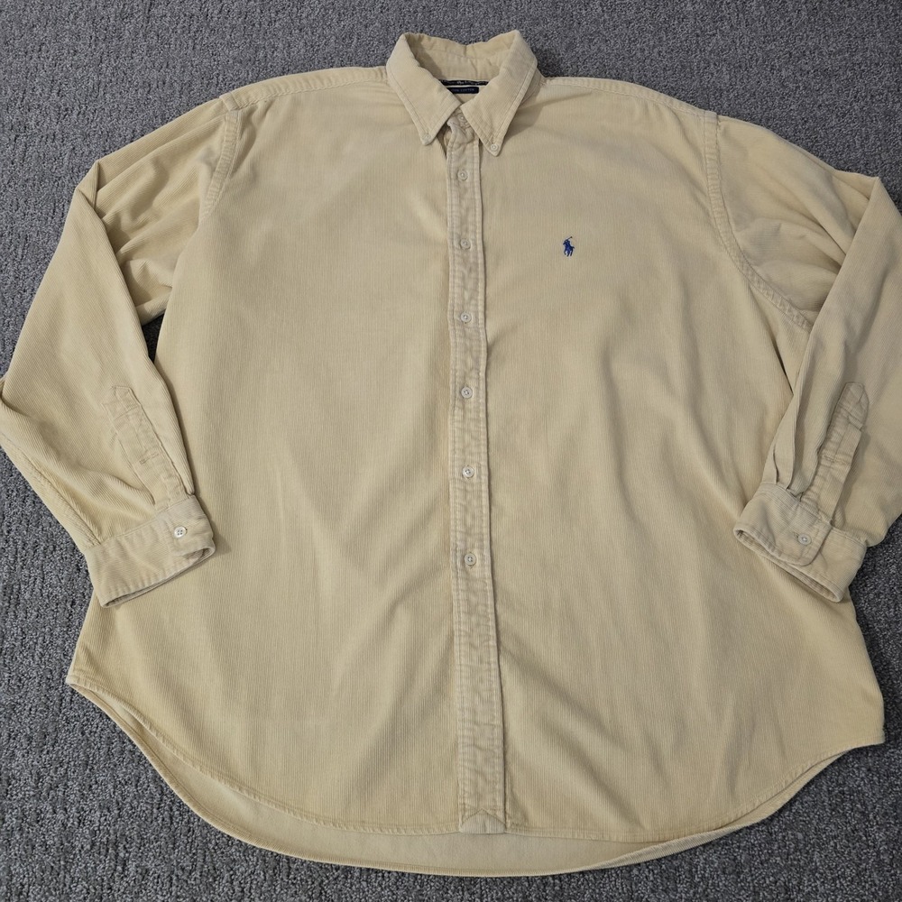 Vintage Polo Ralph Lauren Shirt Mens XL Yellow Corduroy Button Down Pony Y2K